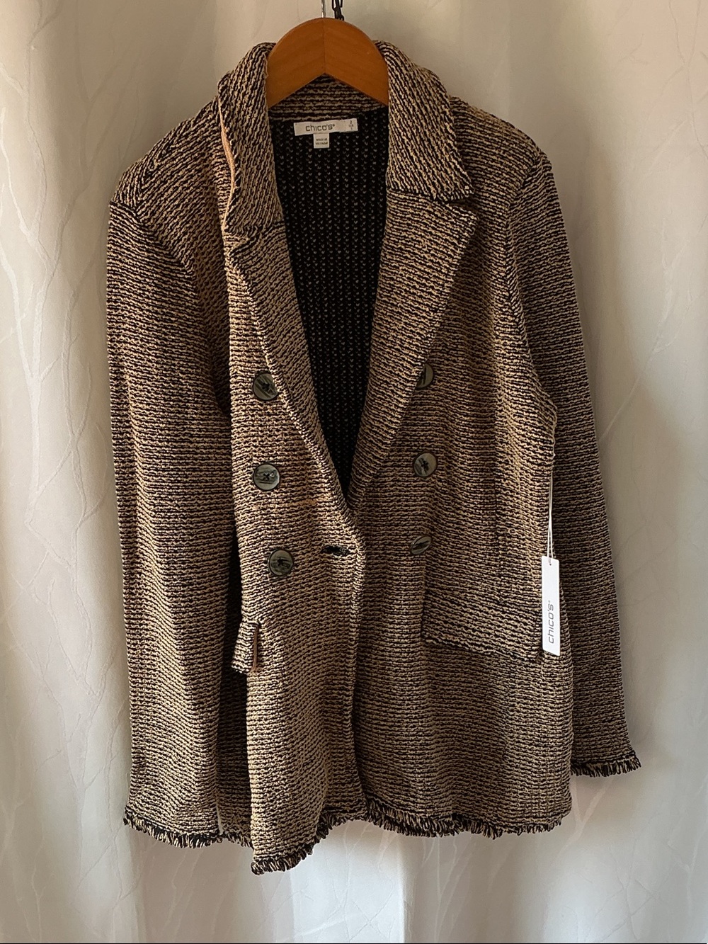 Chico's  Fall Brown Textured Double-Breasted Knit Blazer